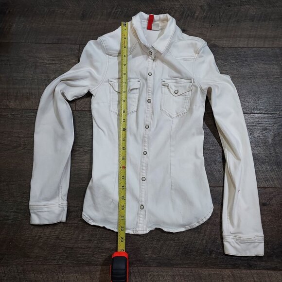 Divided by H&M Sz 4 Cotton Stretch White Snap Down Pearlizzed Western - Picture 7 of 10